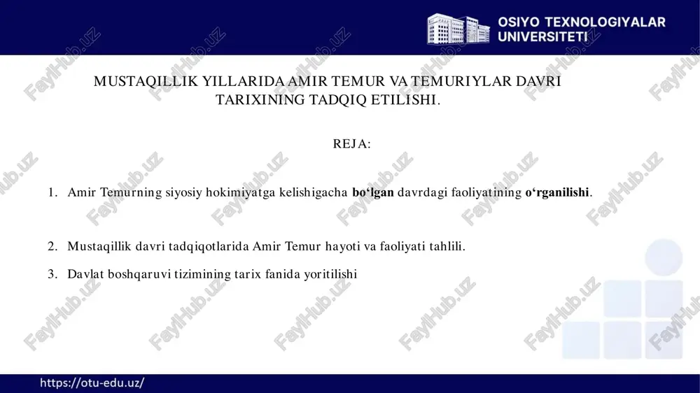 mustaqillik yillarida amir temur va temuriylar davri — PDF