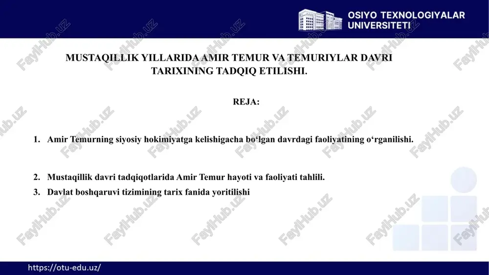 amir temur va temuriylar davri tarixining tadqiq etilishi — PPTX