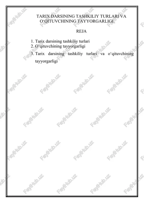tarix darsining tashkiliy turlari va o‘qituvchining tayyorgarligi — DOCX