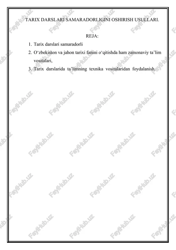 tarix darslari samaradorligini oshirish usullari — DOCX