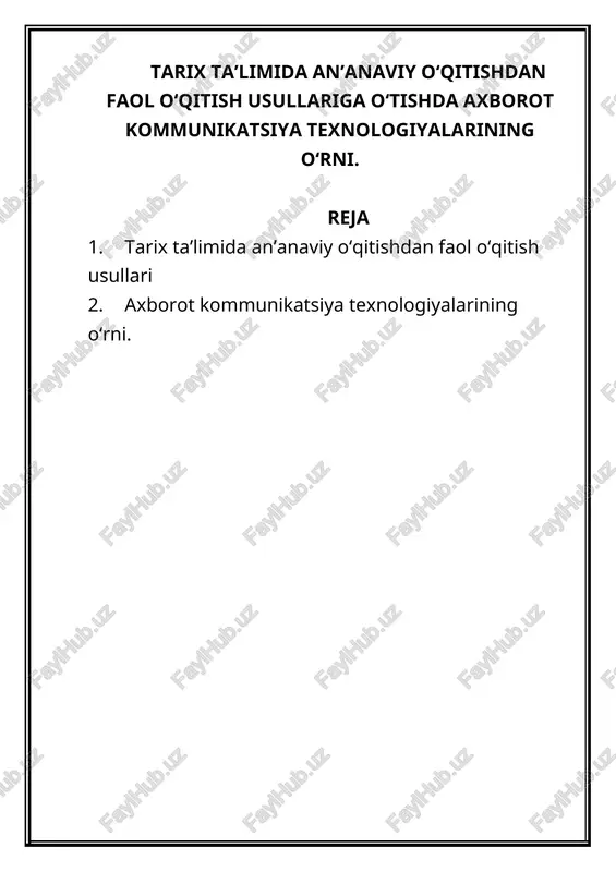 tarix ta’limida an’anaviy o‘qitishdan faol o‘qitish usullari — DOC