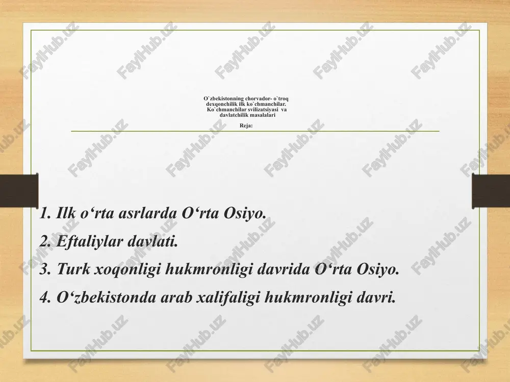 o`zbekistonning chorvador-o`troq dexqonchilik ilk ko`chmanchilar — PPTX
