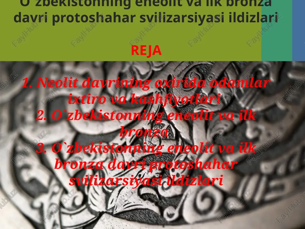 neolit va bronza davri protoshahar savdo tarmoqlari — PPTX