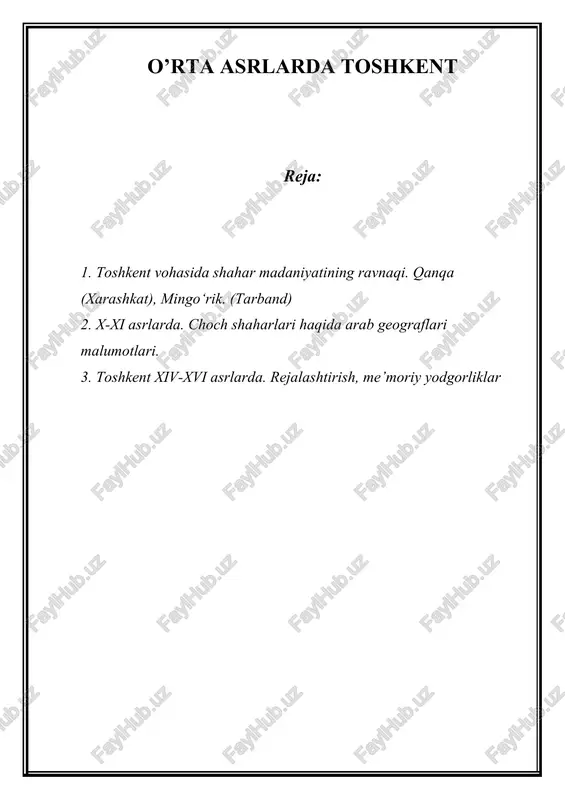 toshkent vohasida shahar madaniyatining ravnaqi — DOC