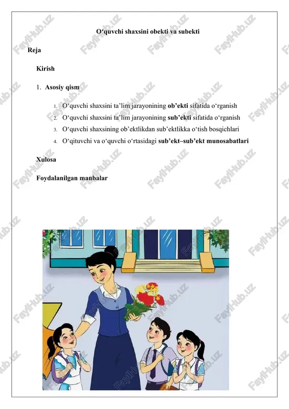 oʻquvchi shaxsini obekti va subekti — DOCX