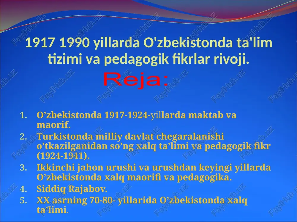 o'zbekiston ta'lim tizimi va pedagogik fikrlar tarixi — PPTX