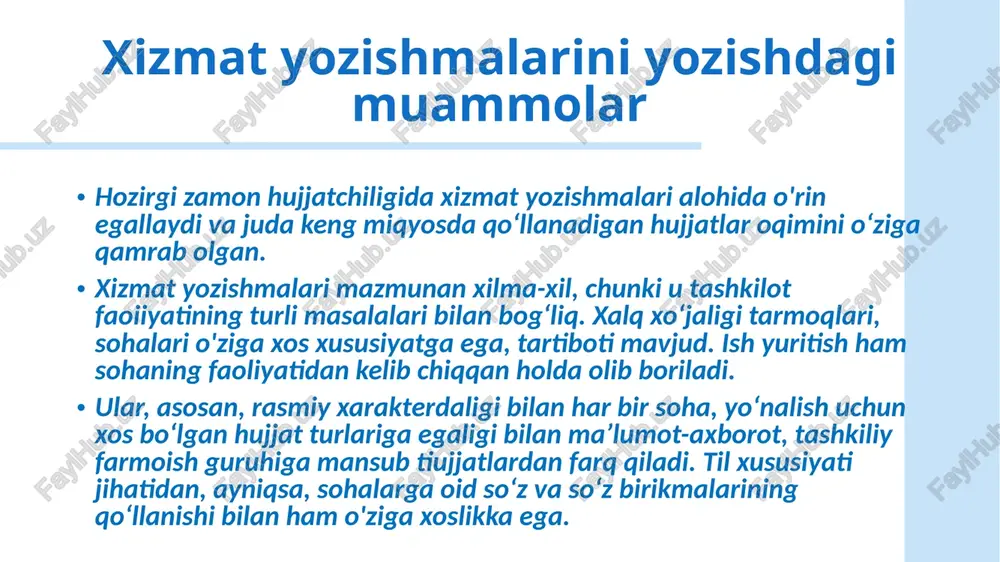 xizmatyozishmalariniyozishdagimuammolar — PPTX