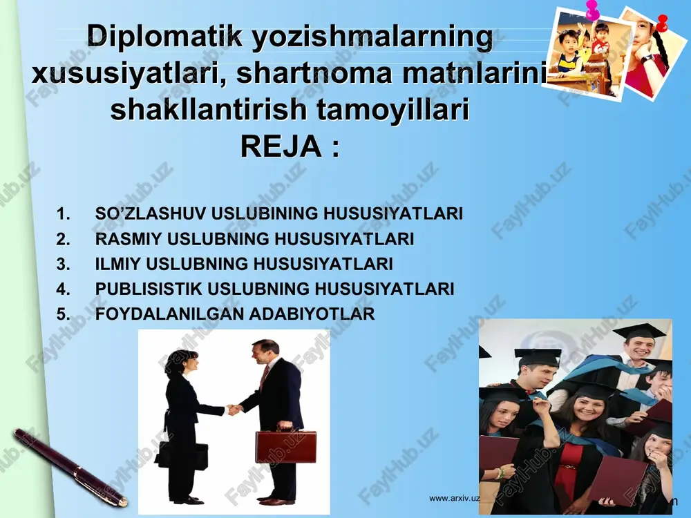 diplomatik yozishmalarning xususiyatlari — PPT