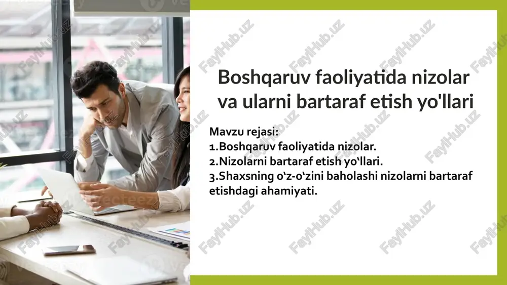 boshqaruv faoliyatida nizolar va ularni bartaraf etish yo'llari — PPTX