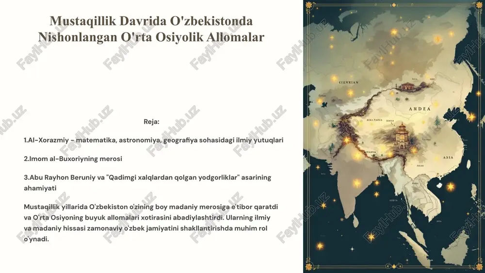 mustaqillik davrida o'zbekistonda nishonlangan o'rta osiyolik allomalar — PPTX