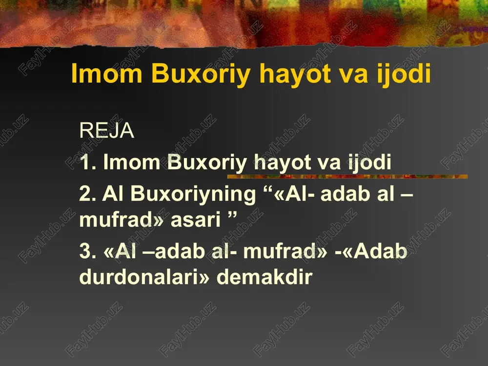 imom buxoriy hayot va ijodi — PPT