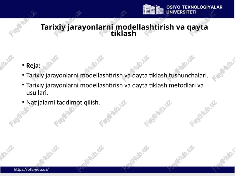 tarixiy jarayonlarni modellashtirish va qayta tiklash tushunchalari, metodlari va usullari — PPTX