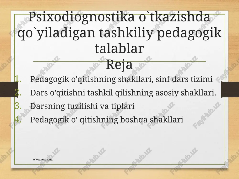 pedagogik o'qitishning tuzilishi va tiplari — PPT