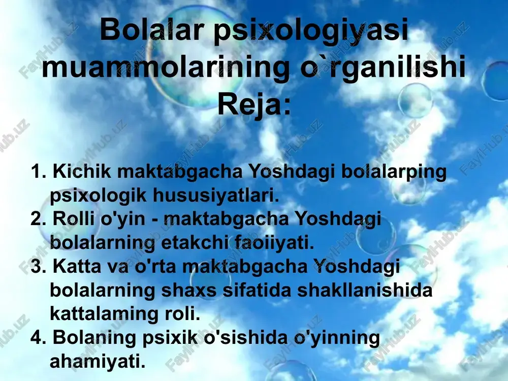 kichik maktabgacha yoshdagibolalarning psixologik hususiyatlari — PPTX
