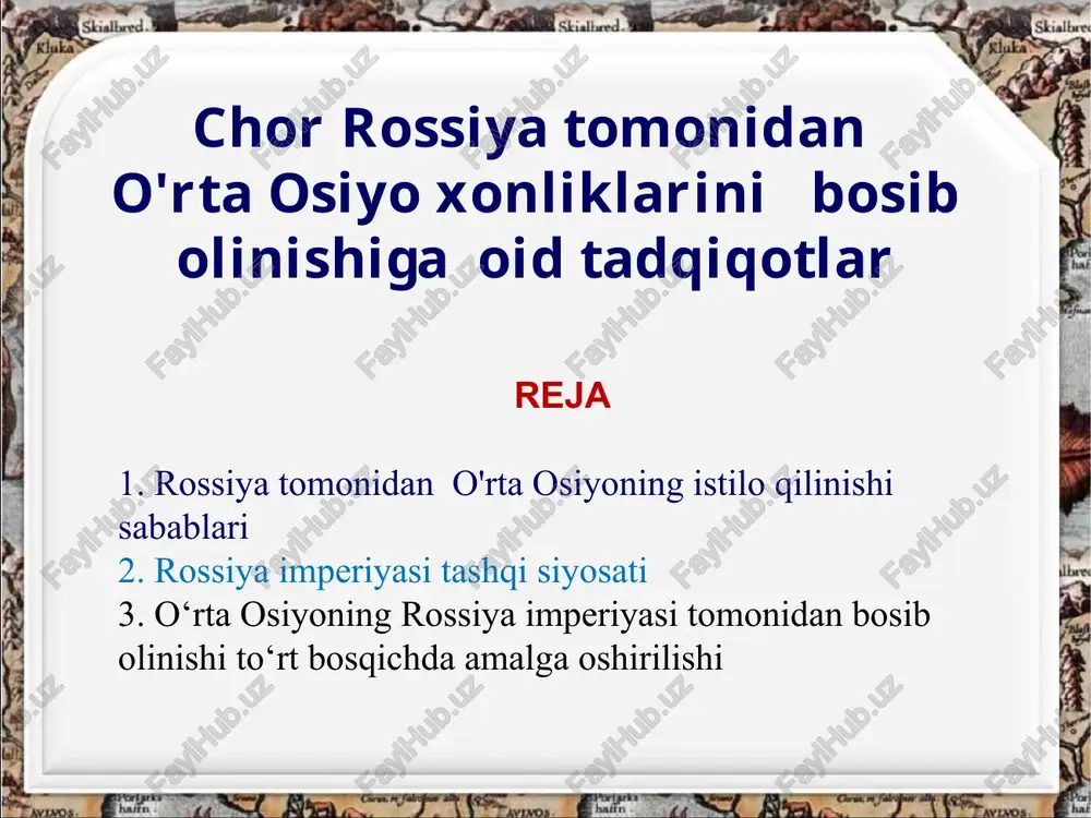 o'rta osiyoxonliklarini bosib olinishi — PPTX