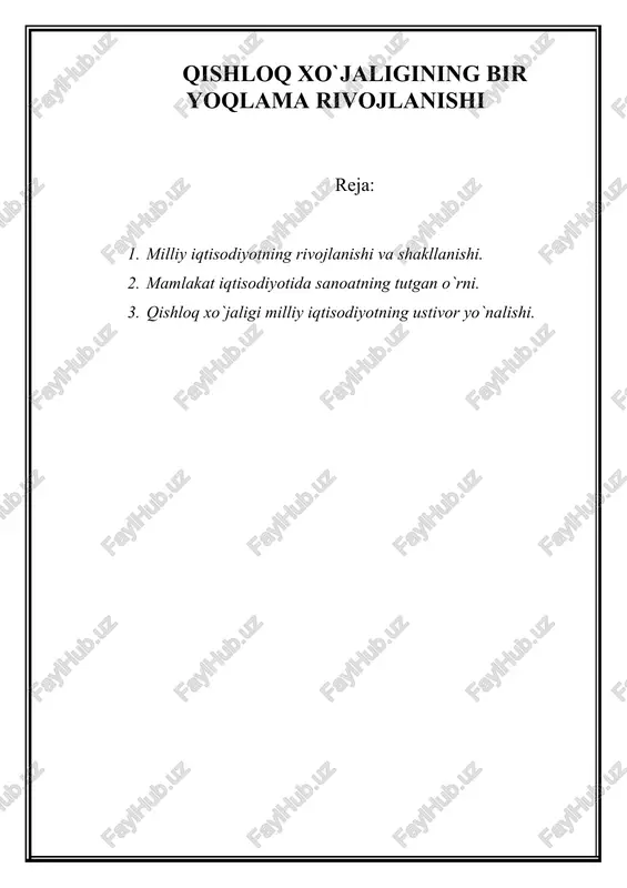 qishloq xo`jaligining bir yoqlama rivojlanishi — DOC