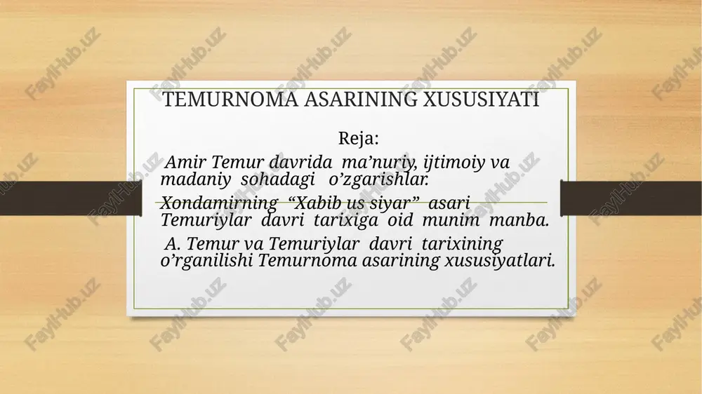 temurnoma asarining xususiyati — PPTX