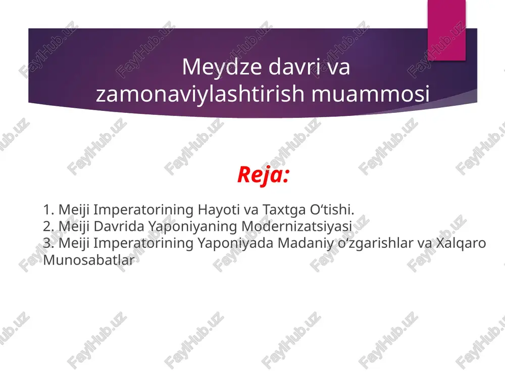 meiji davri va zamonaviylashtirish muammosi — PPTX