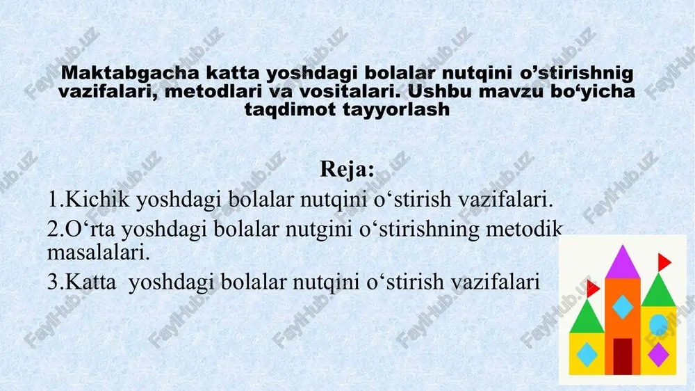 bolalar nutqini o‘stirish vazifalari — PPTX