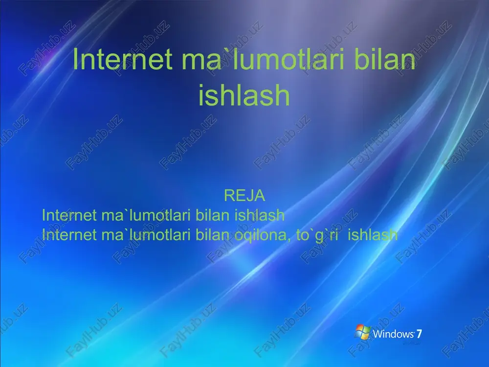 internet ma`lumotlari bilan ishlash — PPT