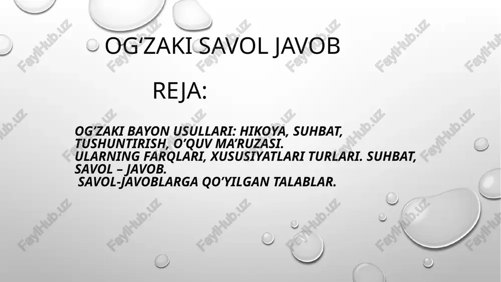 ogʻzaki savol javob reja — PPTX