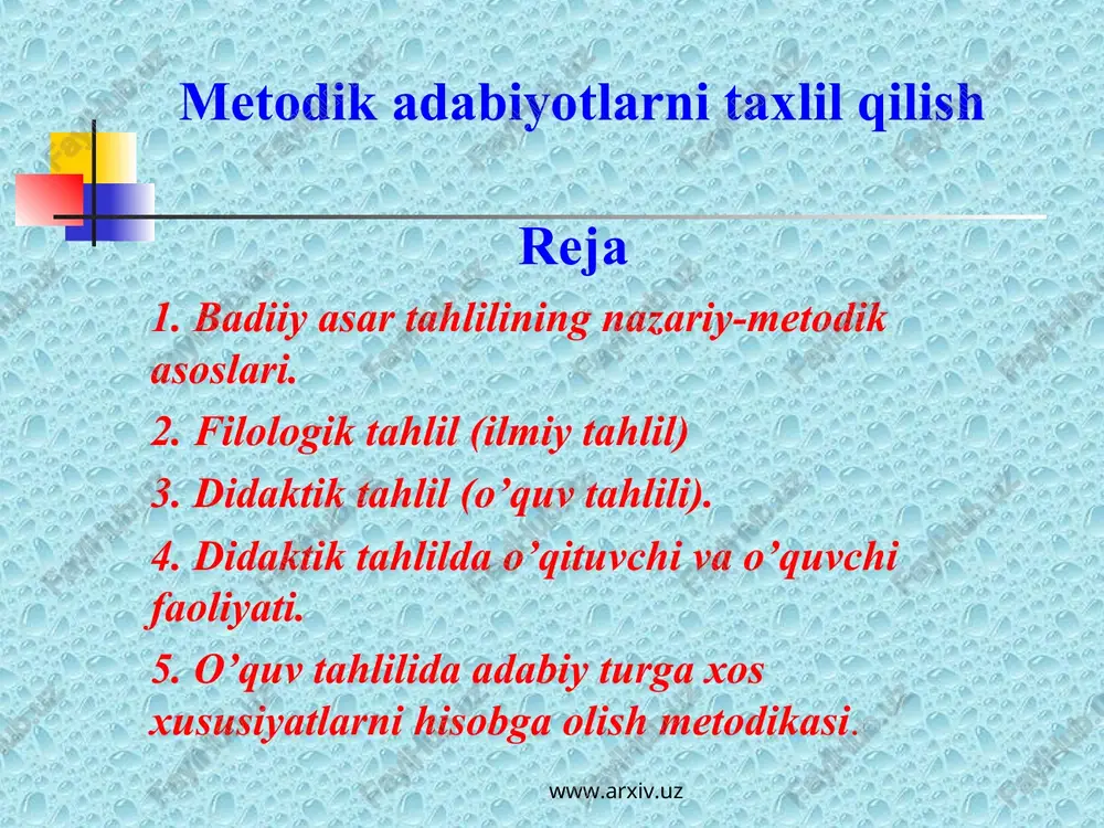 metodik adabiyotlarni taxlil qilish — PPT