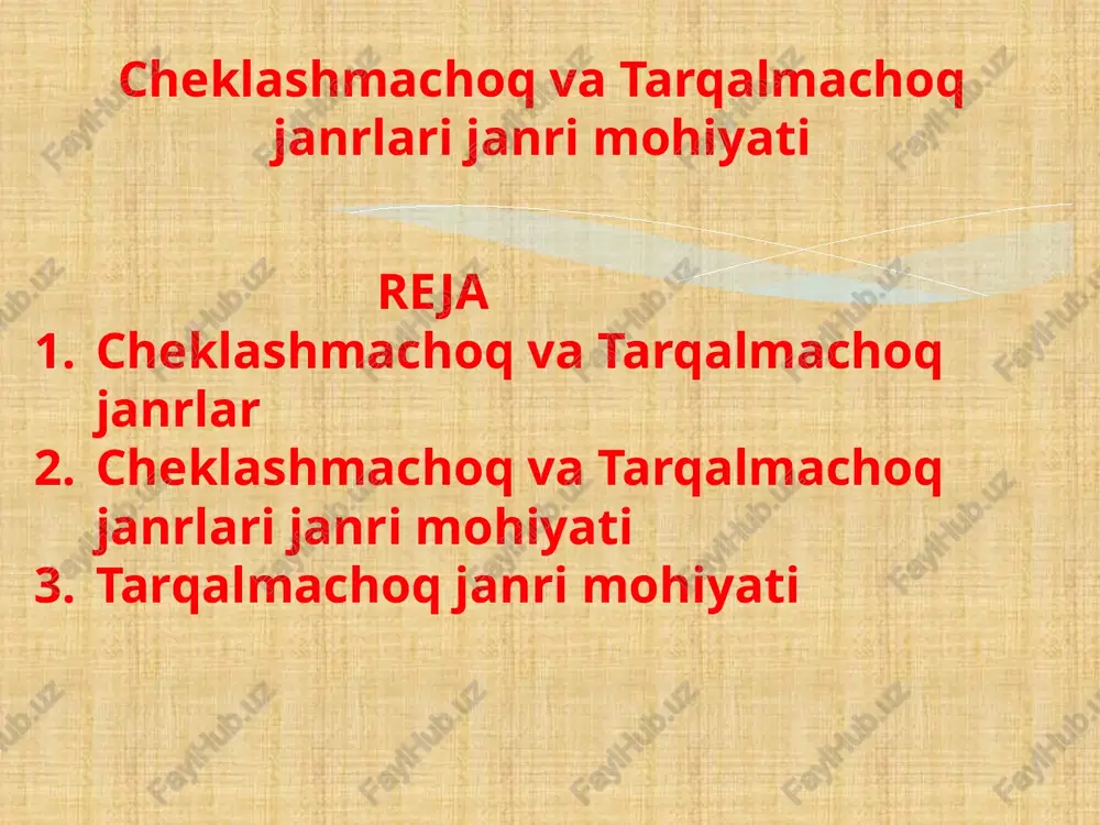 cheklashmachoq va tarqalmachoq janrlari janri mohiyati — PPTX