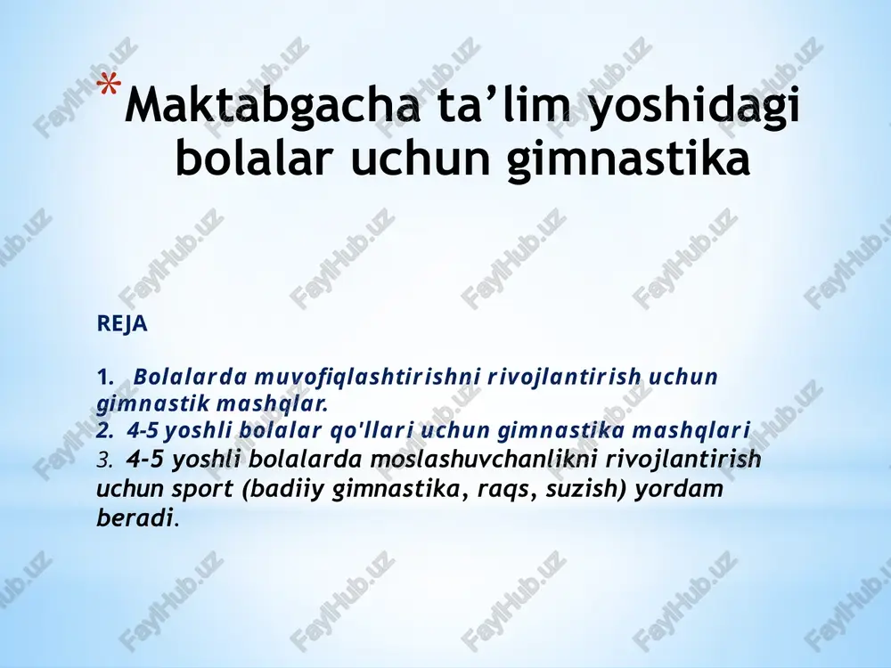 gimnastika mashqlari bolalar uchun — PPTX
