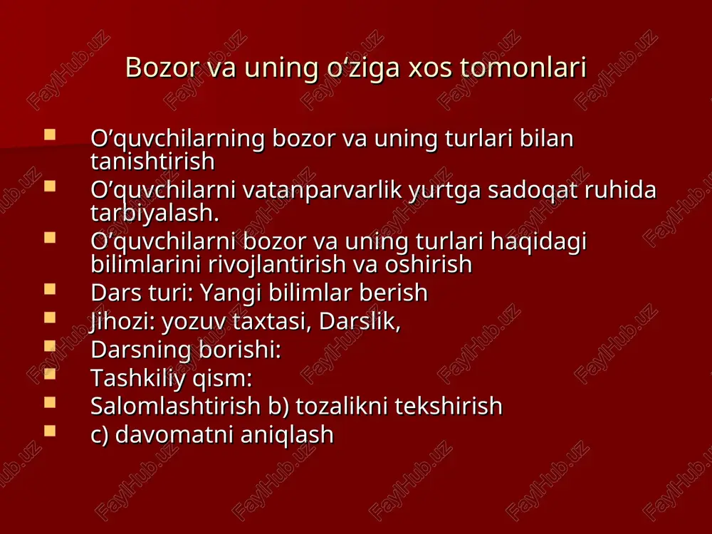 bozor va uning oʻziga xos tomonlari — PPT