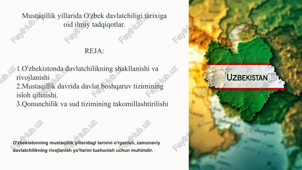 o'zbek davlatchiligi tarixiga oid ilmiy tadqiqotlar — PPTX