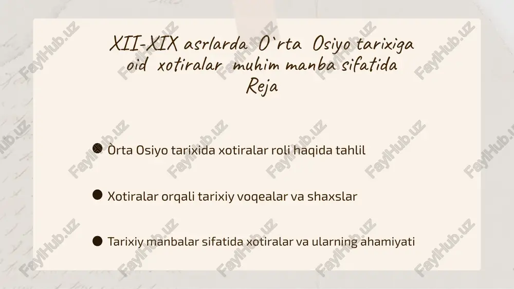 o`rta osiyo tarixida xotiralar — PPTX