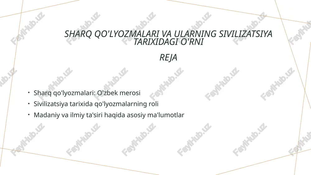 sharqqo'lyozmalarivaularningsivilizatsiyatarixidagio'rnireja — PPTX