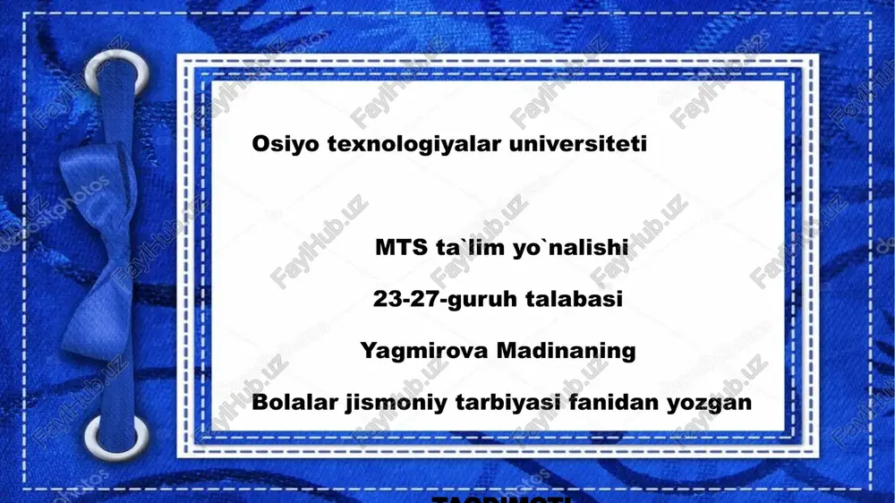 bolalar jismoniy tarbiyasini o‘rganish — PPTX