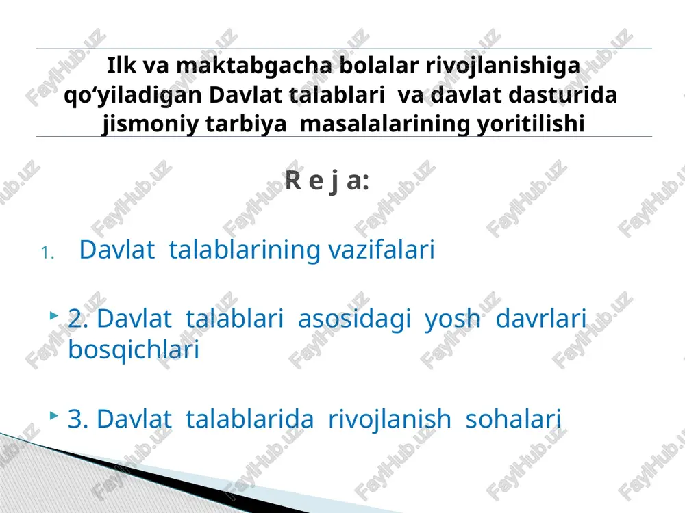 davlat talablari va davlat dasturida jismoniy tarbiya masalalarining yoritilishi — PPTX