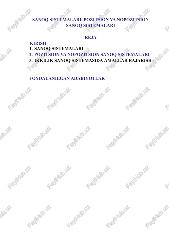 sanoq tizimi — DOCX