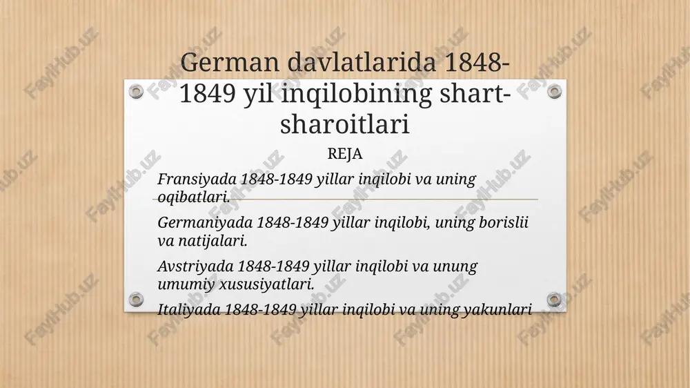 german davlatlarida 1848-1849 yil inqilobining shart-sharoitlari — PPTX