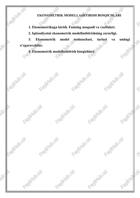 ekonometrik modellashtirish bosqichlari — DOCX