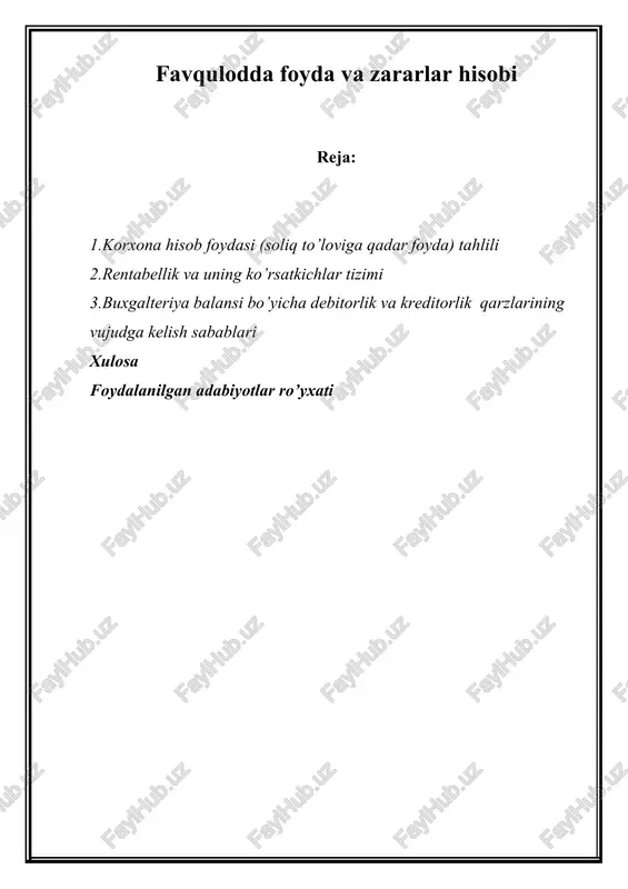 favqulodda foyda va zararlar hisobi — DOCX
