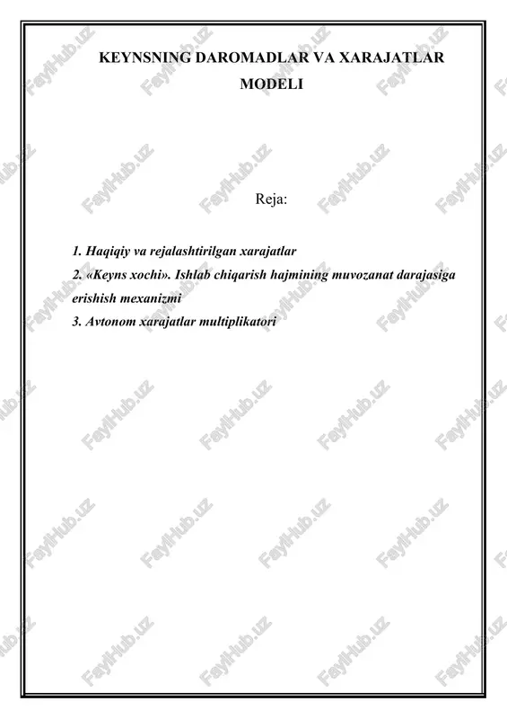 keynsning daromadlar va xarajatlar modeli — DOC