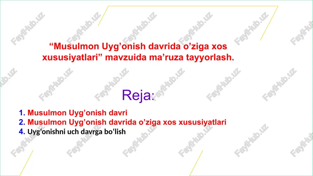 musulmon uyg’onish davrida o’ziga xos xususiyatlari — PPTX