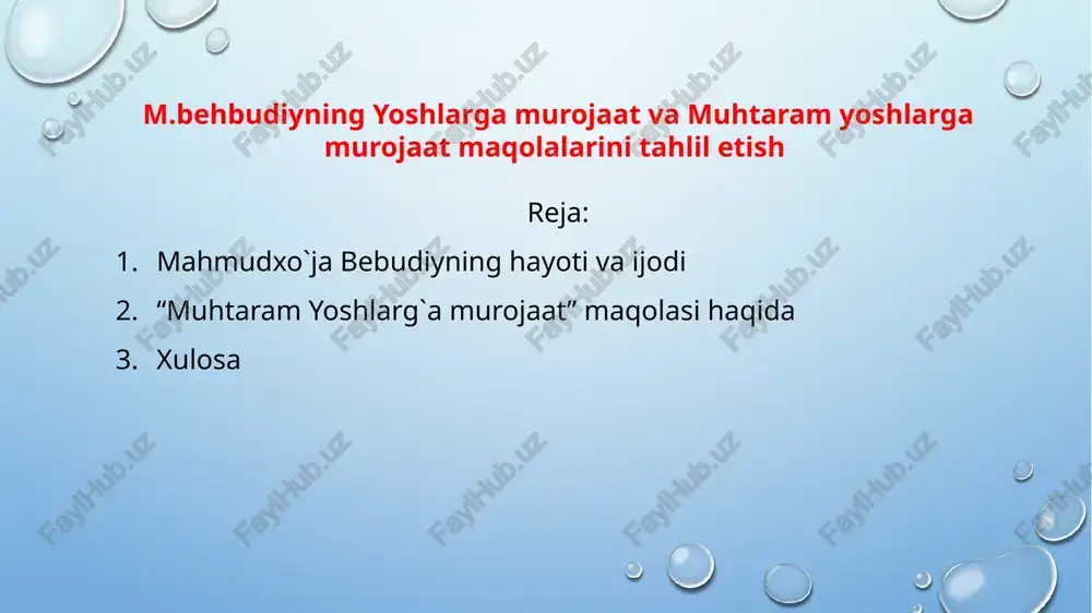 muhtaram yoshlarga murojaat maqolalari — PPTX