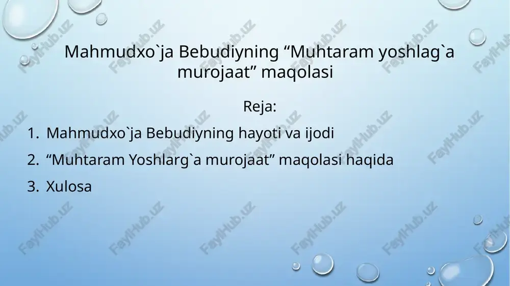 muhtaram yoshlag`amurojaat maqolasi — PPTX