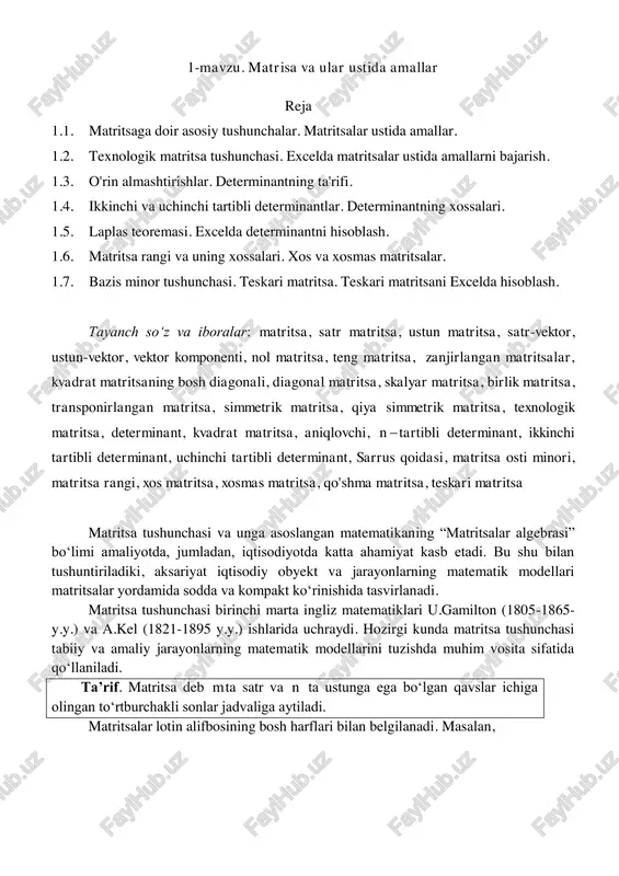 matritsalar algebrasi — PDF