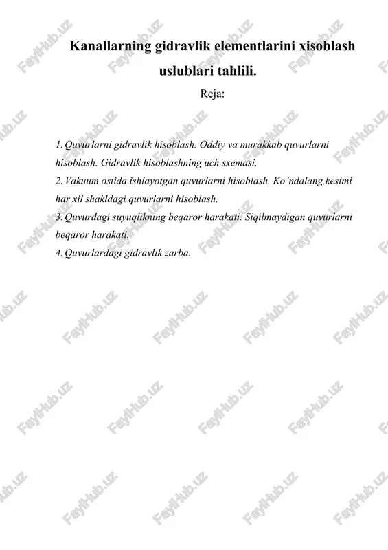 kanallarning gidravlik elementlarini xisoblash uslublari tahlili — DOC