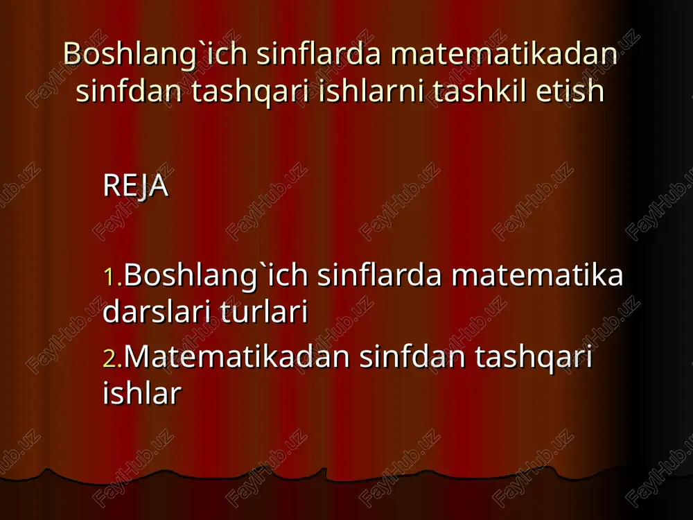 boshlang`ich sinflarda matematikadan sinfdan tashqari ishlarni tashkil etish — PPT