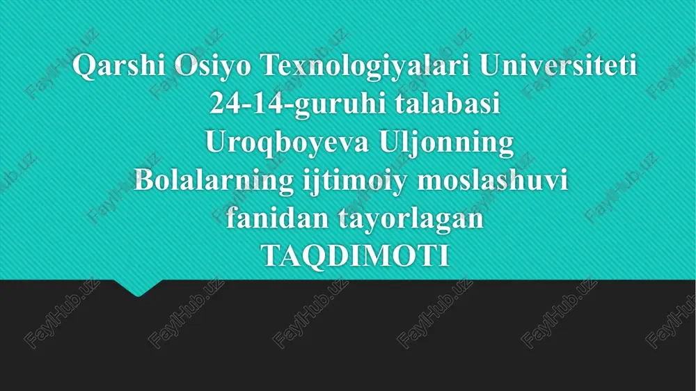 bolaning motivatsiya sohasining psixodiagnostikasi — PPTX