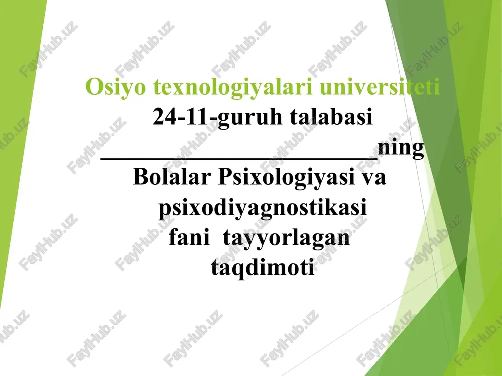 bolalar psixologiyasi va psixodiagnostikasi — PPT