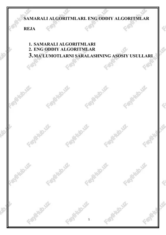samarali algoritmlari. eng oddiy algoritmlar — DOCX