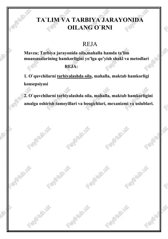 oila, mahalla, maktab hamkorligi konsepsiyasi — DOCX