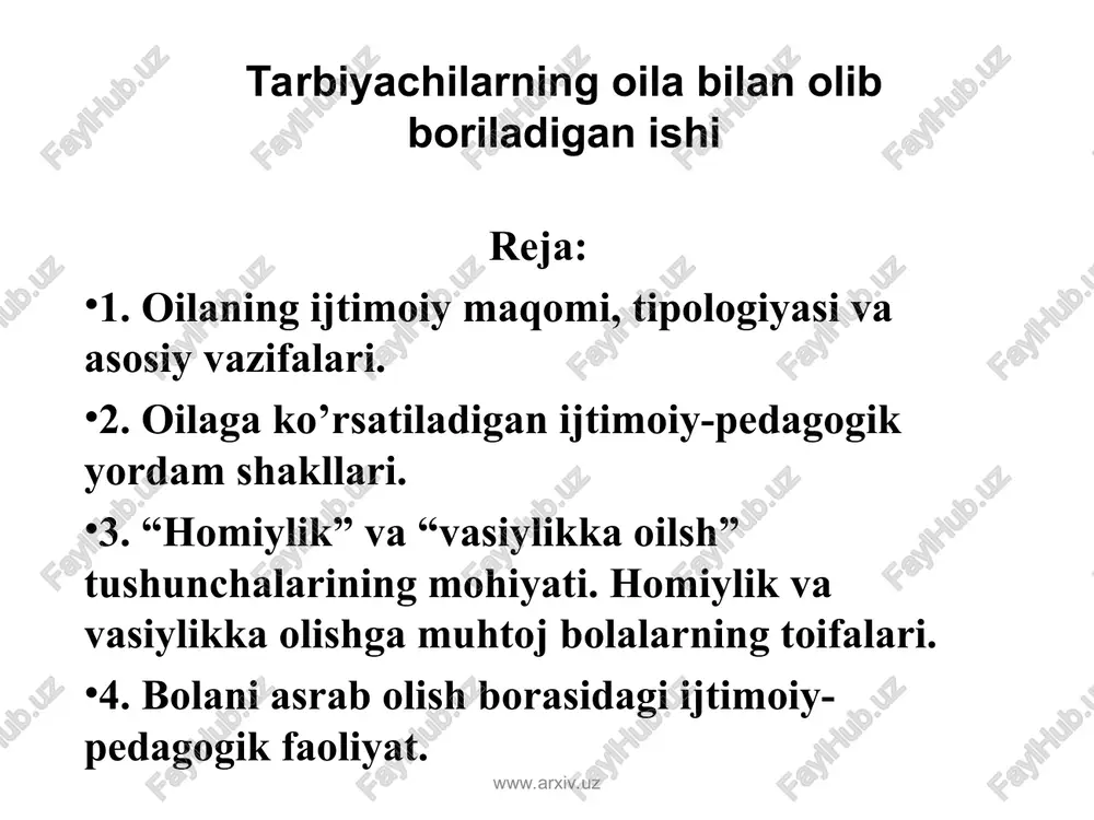 tarbiyachilarning oila bilan olib boriladigan ishi — PPT